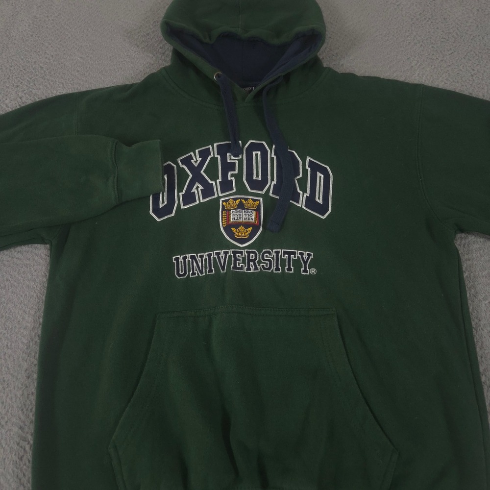 Oxford University Hoodie Men Large Green Embroidered Crest Logo Cotton Blend 90s